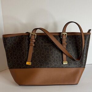 Calvin Klein Black and Brown Signature Tote